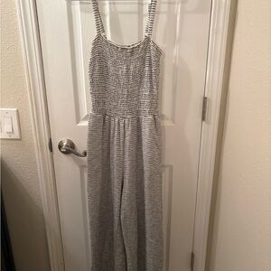 Striped Smocked Jumpsuit - White & Black